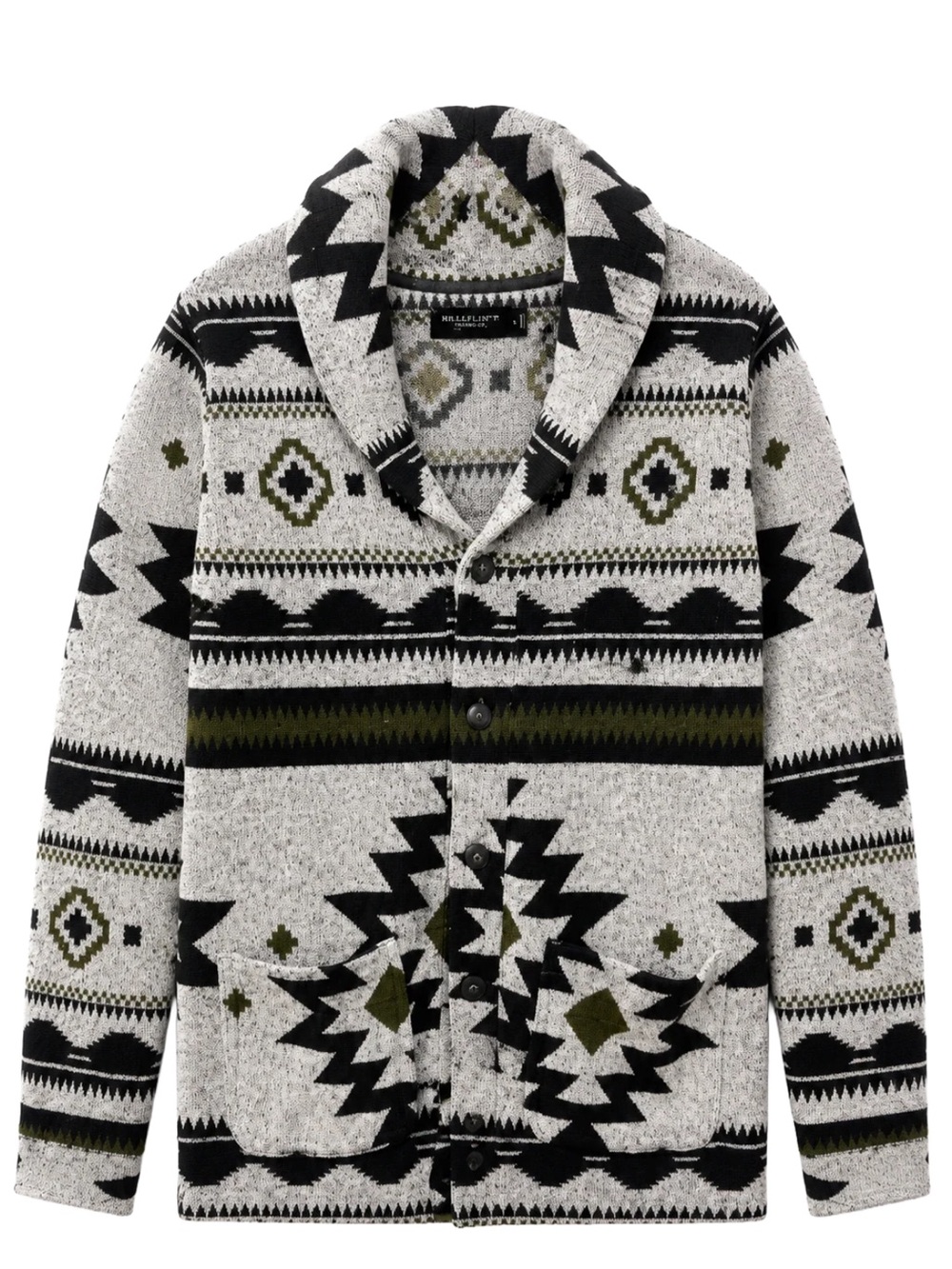 Junk Food Clothing Southwestern Cardigan Button Front Knit Grey/Green Size Large